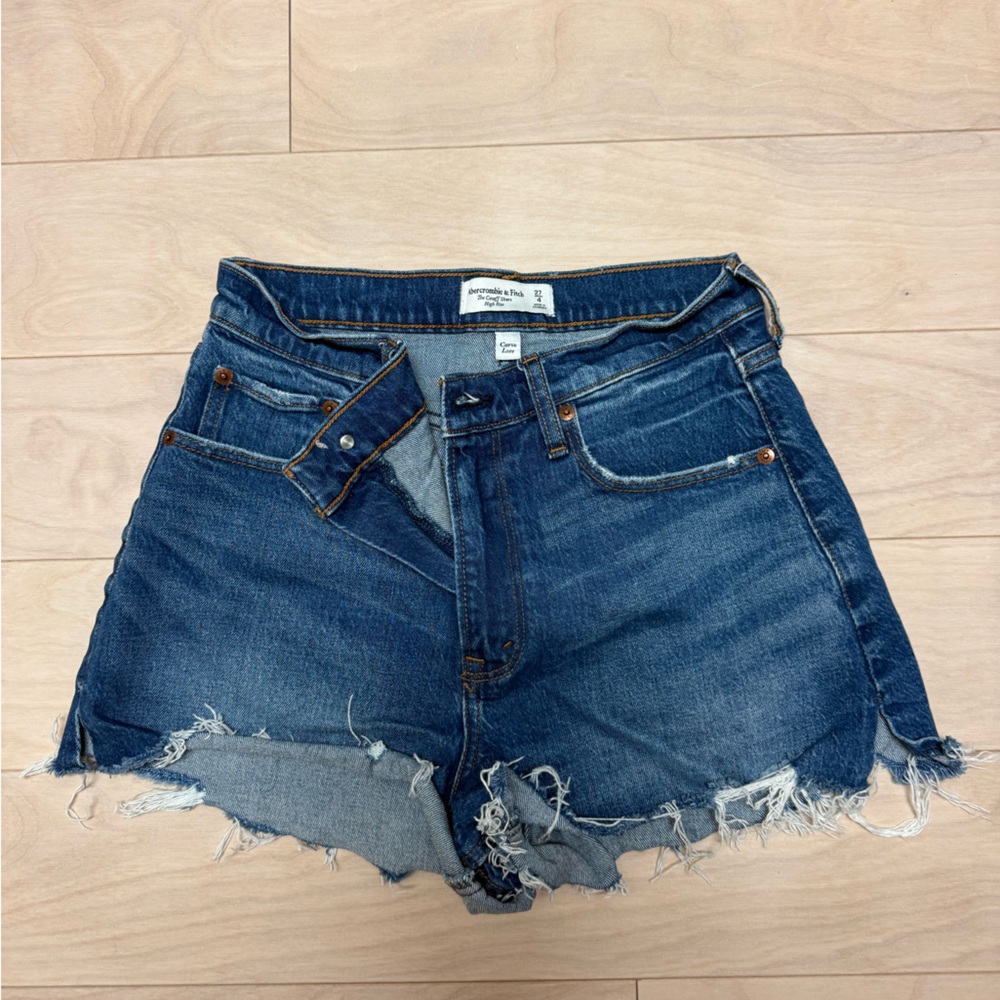 Abercrombie & Fitch Dark Blue Distressed Jean Shorts